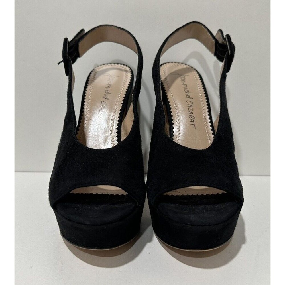 Jean Michel Cazabat women sz 7.5/37.5 black suede platform slingback buckle heel - Picture 2 of 10